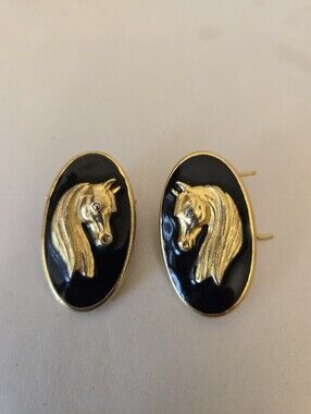 Schneiders Vtg Horse Bridle  Jewelry Black Enamal With 3D Horse Head Gold Tone